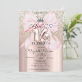 Bow,Tiara,Rose Gold Sweet 16 Glitter Bokeh Kaart (Staand voorkant)