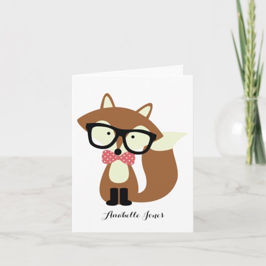 Bow Tie Hipster Vos Vouwde Bedankkaartjes Bedankkaart (Voorkant)