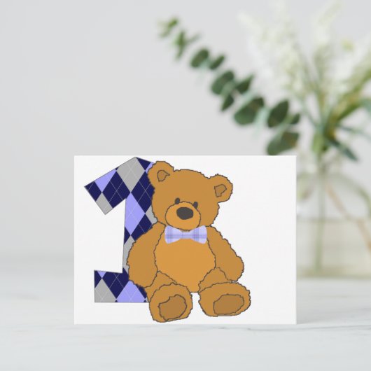 Bow Tie Teddy Bear with Number 1 Briefkaart (Staand voorkant)