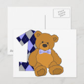 Bow Tie Teddy Bear with Number 1 Briefkaart (Voorkant / Achterkant)