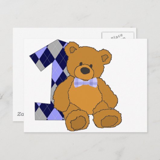 Bow Tie Teddy Bear with Number 1 Briefkaart (Voorkant / Achterkant)