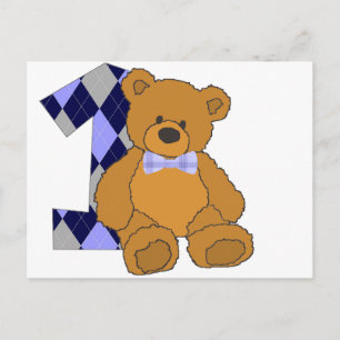 Bow Tie Teddy Bear with Number 1 Briefkaart