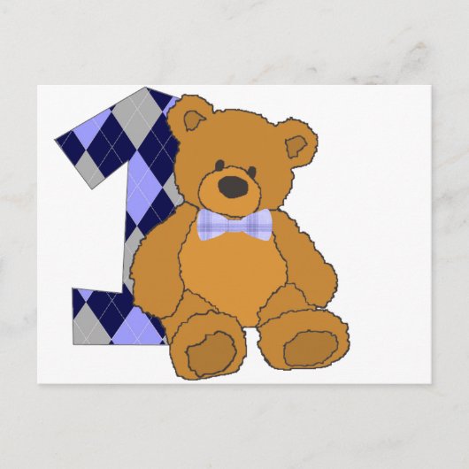 Bow Tie Teddy Bear with Number 1 Briefkaart (Voorkant)