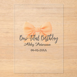Bow-tiful birthday orange bow name date simple pas acryl uitnodigingen