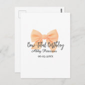 Bow-tiful birthday orange bow name date simple pas briefkaart (Voorkant / Achterkant)