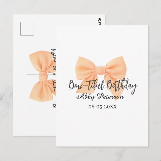 Bow-tiful birthday orange bow name date simple pas briefkaart (Voorkant / Achterkant)