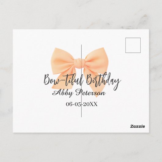 Bow-tiful birthday orange bow name date simple pas briefkaart (Achterkant)