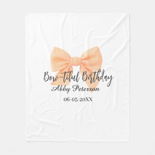 Bow-tiful birthday orange bow name date simple pas fleece deken (Voorkant)
