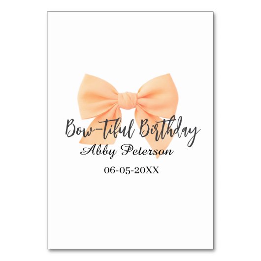 Bow-tiful birthday orange bow name date simple pas kaart (Achterkant)