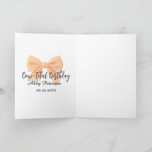 Bow-tiful birthday orange bow name date simple pas kaart (Binnen)