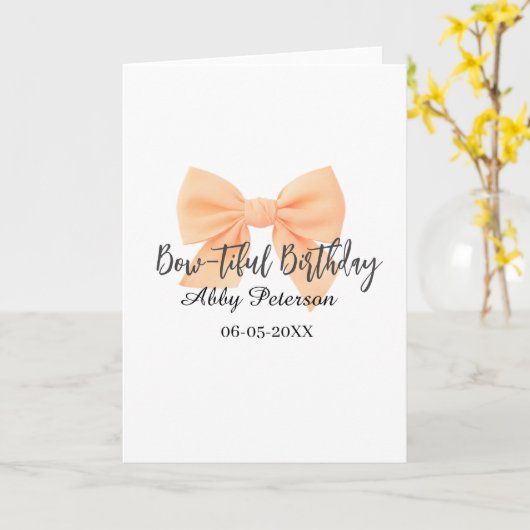 Bow-tiful birthday orange bow name date simple pas kaart (Gele Bloem)