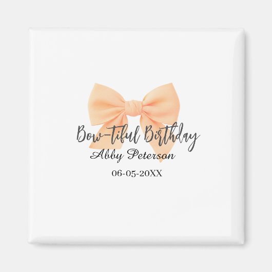 Bow-tiful birthday orange bow name date simple pas magneet (Voorkant)