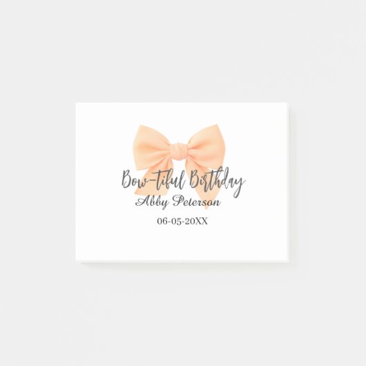 Bow-tiful birthday orange bow name date simple pas post-it® notes (Voorkant)