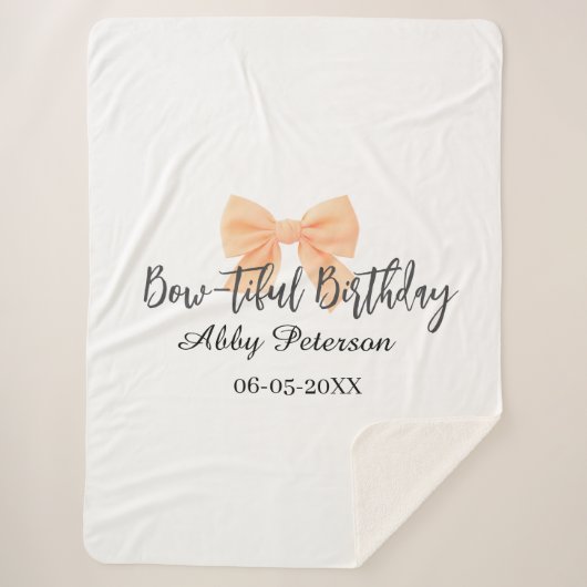 Bow-tiful birthday orange bow name date simple pas sherpa deken (Voorkant)