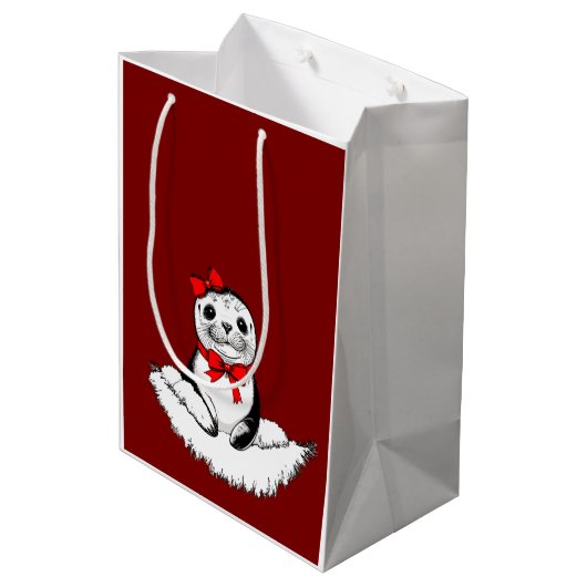 Bow-tiful Seal – Christmas Edition Medium Cadeauzakje (Achterkant Gekanteld)