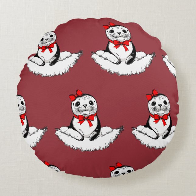 Bow-tiful Seal – Christmas Edition Rond Kussen (Voorkant)
