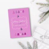 Bow & Trees Doodle Pastel Lavander Holiday Kaart