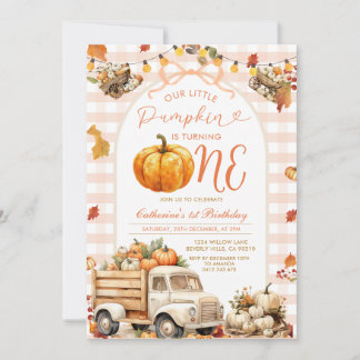Bow Truck Pompoen 1e Verjaardag Herfst Herfst Bloe Kaart
