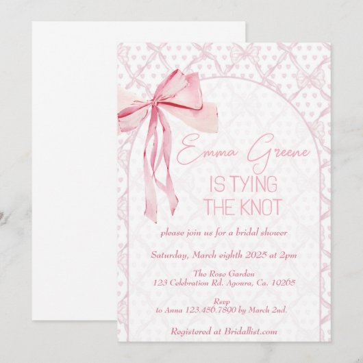 Bow uitnodigen, Vrijgezellenfeest, Coquette lint, Kaart (Voorkant / Achterkant)