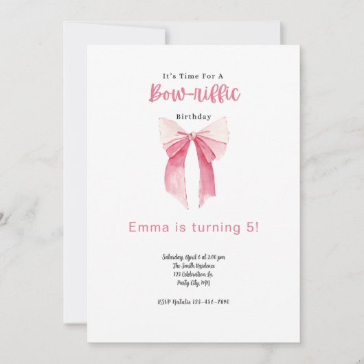 Bow Verjaardag Uitnodiging Klein Meisje Verjaardag (Voorkant)