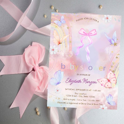 Bow vlinders bloemenregenboog Baby shower Kaart