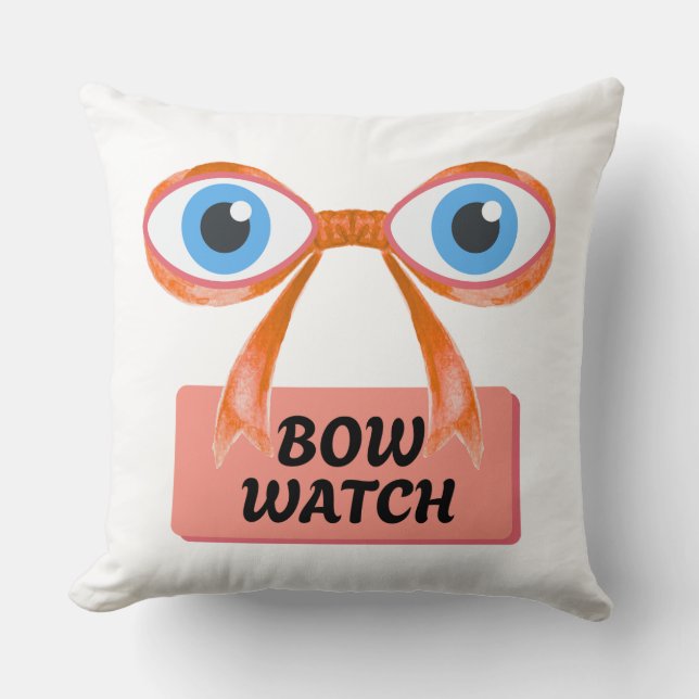Bow Watch – Quirky Cartoon Kussen (Voorkant)