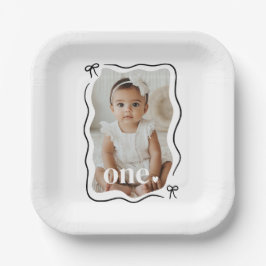Bow Wavy Border Foto 1e verjaardag Papieren Bordje