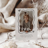 Bow Wavy Border Foto 2e verjaardag uitnodiging