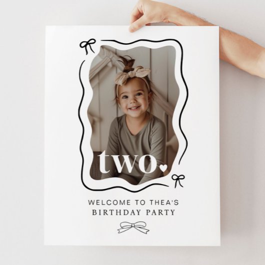 Bow Wavy Border Foto 2e Verjaardag Welkom Sign Poster