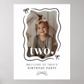 Bow Wavy Border Foto 2e Verjaardag Welkom Sign Poster (Voorkant)