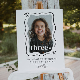 Bow Wavy Border Foto 3e Verjaardag Welkom Sign Poster