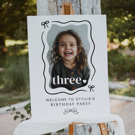 Bow Wavy Border Foto 3e Verjaardag Welkom Sign Poster