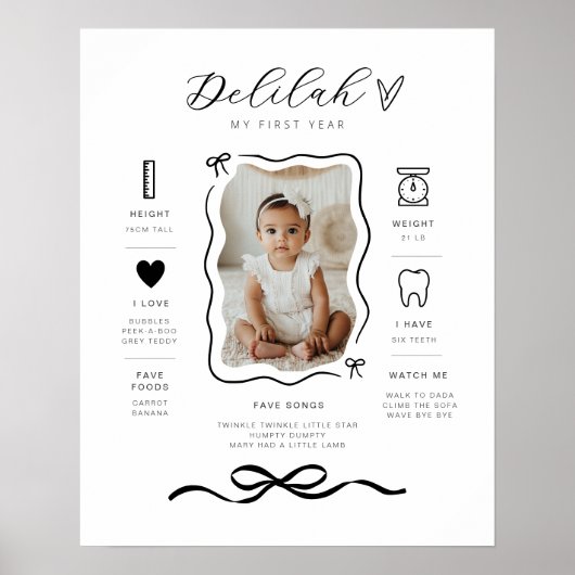 Bow Wavy Border Foto Milestone Poster (Voorkant)