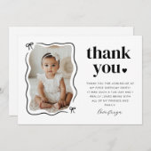 Bow Wavy Border Foto Verjaardag Bedankkaart (Voorkant / Achterkant)