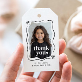 Bow Wavy Border Foto Verjaardag Cadeaulabel