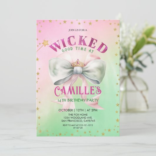 Bow Wicked verjaardagsfeestje uitnodiging (Staand voorkant)