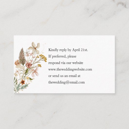 Bow Wildbloemen Bruiloft Website invoegen QR CODE Informatiekaartje (Achterkant)