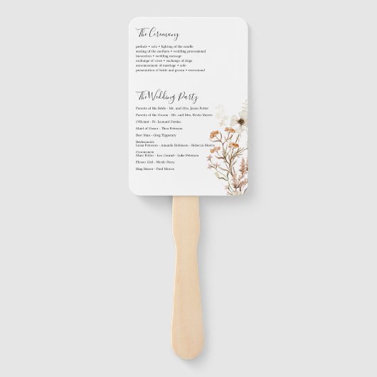 Bow Wilde bloei bruiloft programma fan Handwaaier (Achterkant)