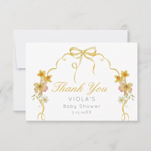 Bow wilde bloem Baby shower Dank u kaart (Voorkant)