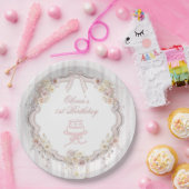 Bow Wildflower First Birthday Paper Plates Papieren Bordje (Feest)