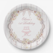 Bow Wildflower First Birthday Paper Plates Papieren Bordje (Voorkant)