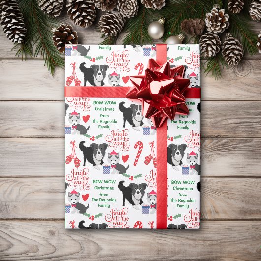 Bow Wow Border Collie Kerstmis Cadeaupapier