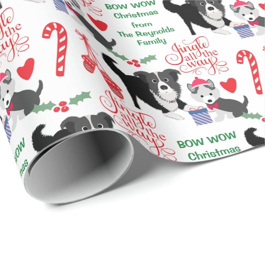 Bow Wow Border Collie Kerstmis Cadeaupapier (Rol Hoek)