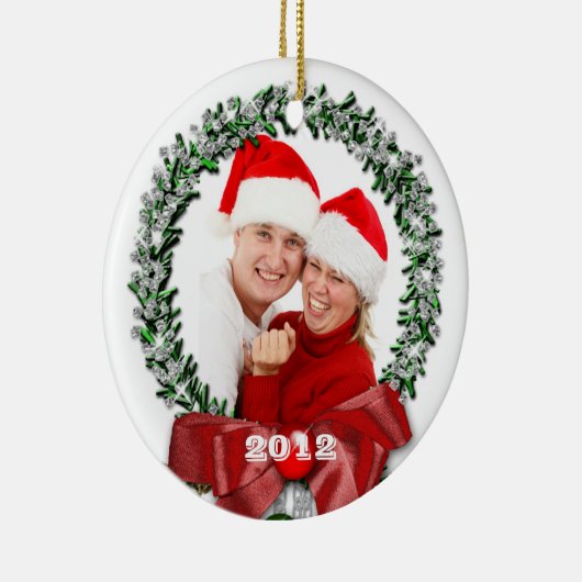Bow Wreath Family Foto met Kerstmis 2012 Keramisch Ornament (Rechts)