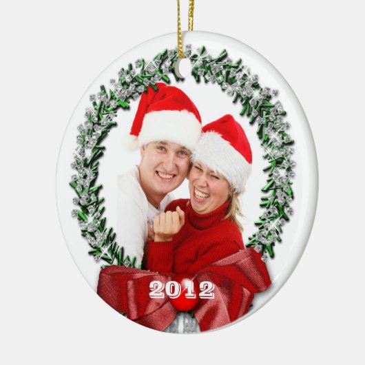 Bow Wreath Family Foto met Kerstmis 2012 Keramisch Ornament (Links)