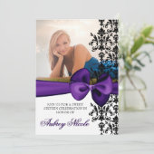 Bowed Damask Accented 5 x 7 Invite [Paars] Kaart (Staand voorkant)