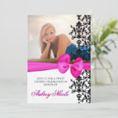 Bowed Damask Accented 5 x 7 Invite [Roze] Kaart (Staand voorkant)