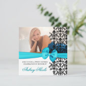 Bowed Damask Accented Invite [Blauwgroen] Kaart (Staand voorkant)