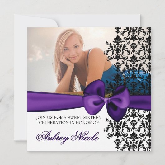 Bowed Damask Accented Invite [Paars] Kaart (Voorkant)