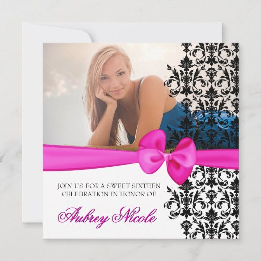 Bowed Damask Accented Invite [Roze] Kaart (Voorkant)